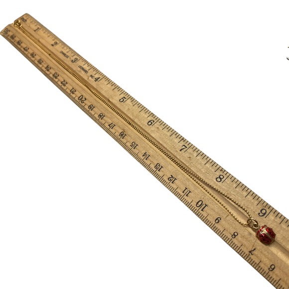 Charming 10K Gold Italian Chain Red Enamel Ladybug Charm Necklace Lucky Pendant - Picture 7 of 9